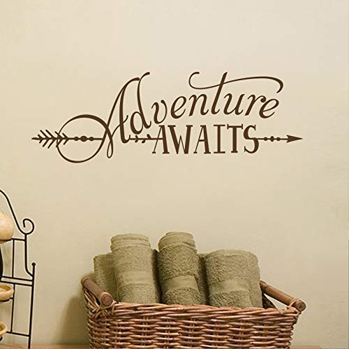 BATTOO Adventure Awaits Wall Decal Quote, Vinyl Lettering with Arrow, Adventure Quote Travel Wall Decal Sticker 32" W 11" H, Tribal Theme Room Decor, Dark Brown - Image 2