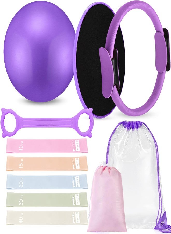 Silipull Pilates Ring Set for Women Exercise Equipment with 9 Inch Yoga Ball, Figure 8 Resistance Band, Sliding Disks, Yoga Bands Accessories Pilates Ring and Ball Set for Beginners Home Workouts - Image 1