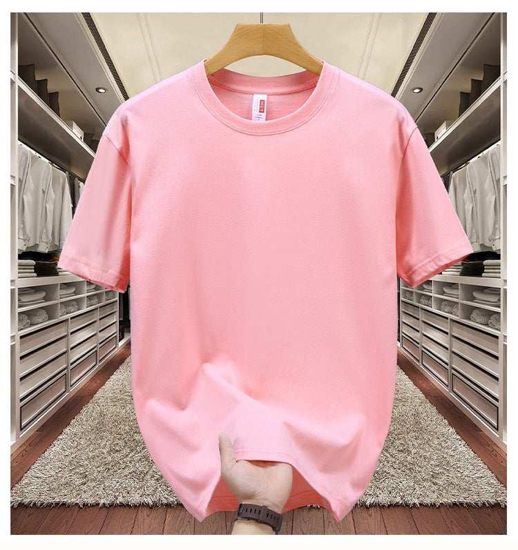 Heavy cotton T-shirt logo summer short sleeve overalls solid color round neck large size shirt jacket wholesale generation Tender powder