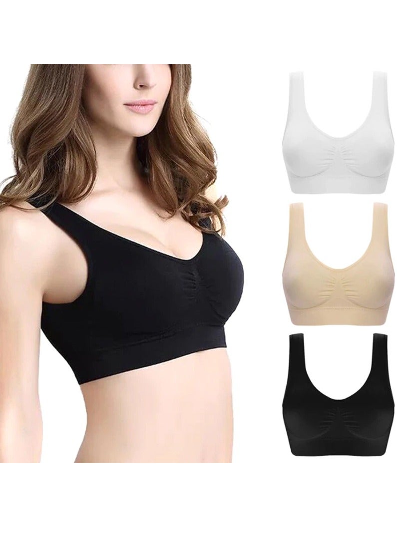 DubaiGallery 3 Pcs Set Women's Seamless High Impact Sports Bra with Removable Cups High Support Workout Yoga Bra Cut Back Activewear