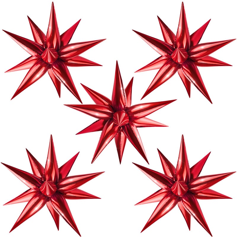 Moukiween 60 PCS Red Star Balloons 12 Point Cone Explosion Star Foil Balloons for Birthday Wedding Valentines Day Bridal Shower Christmas Graduation Ceremony and Anniversary Backdrop Red - Image 2
