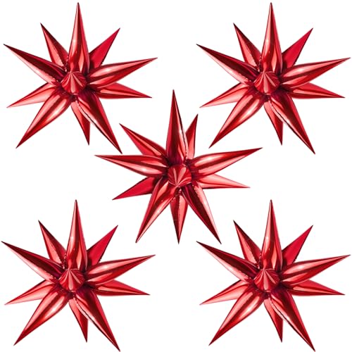 Moukiween 60 PCS Red Star Balloons 12 Point Cone Explosion Star Foil Balloons for Birthday Wedding Valentines Day Bridal Shower Christmas Graduation Ceremony and Anniversary Backdrop Red - Image 1