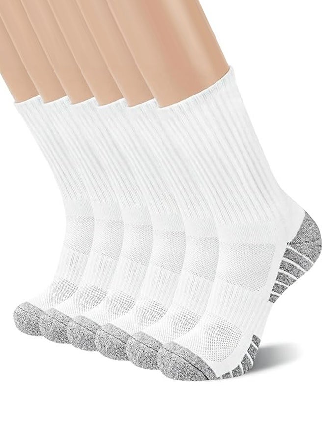 HOME-MART 6 Pairs Athletic Socks Cotton Cushioned Crew Running Socks for Men/Women,Sport Calf Socks Performance Cushioned & Breathable for Running Sports Training Hiking Gym Tennis
