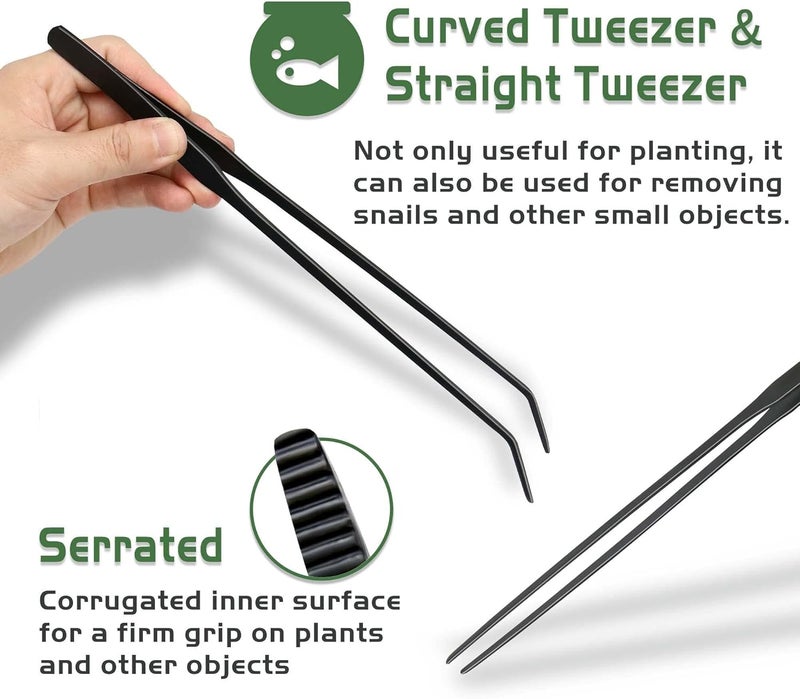Aquascaping Tool Kit with Storage Bag, Black Steel Aquatic Landscaping Aquarium Plant Scissors Tools Equipment for Fish Tank, Curved Waved Scissor Tweezers Spatula for Aquascape - Image 5