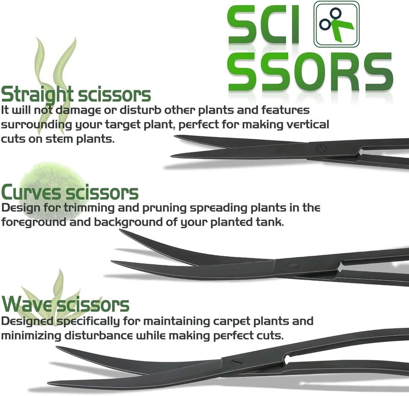 Aquascaping Tool Kit with Storage Bag, Black Steel Aquatic Landscaping Aquarium Plant Scissors Tools Equipment for Fish Tank, Curved Waved Scissor Tweezers Spatula for Aquascape - Image 4