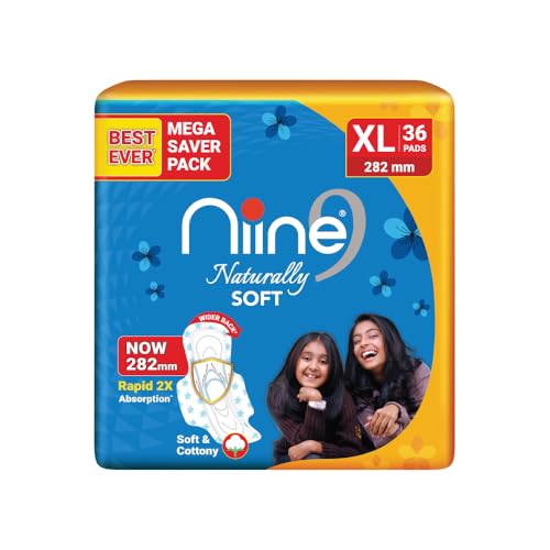 NIINE Naturally Soft XL Sanitary Pads for Women | 282mm Long | Cottony Soft Top Cover | Anti Leak Lock Channel| 2X Absorbent| for Heavy Flow| Pack of 3| 108 Pads - Image 3