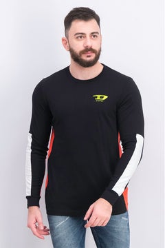 DIESEL Men Crew Neck Long Sleeves Brand Logo T-shirt, Black  - Image 1
