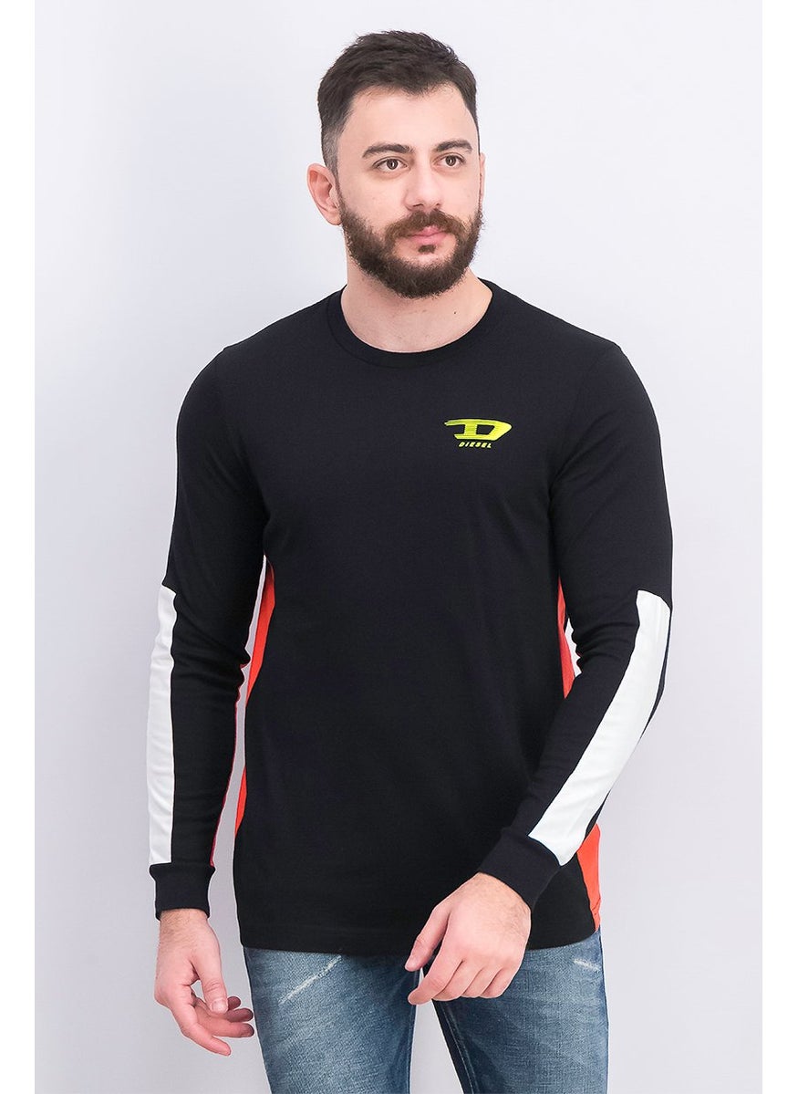 DIESEL Men Crew Neck Long Sleeves Brand Logo T-shirt, Black  - Image 1