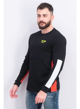 DIESEL Men Crew Neck Long Sleeves Brand Logo T-shirt, Black  - Image 3