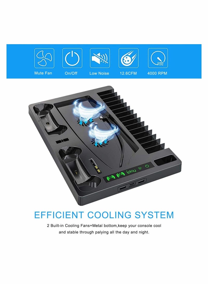 Captaintech Vertical Stand with Cooling Fan for PS5 Console with PS5 Dualsense Charging Station, Charging Station Dock with Dual Controller Charger Ports and Retractable Game Storage for PS5 - Image 3