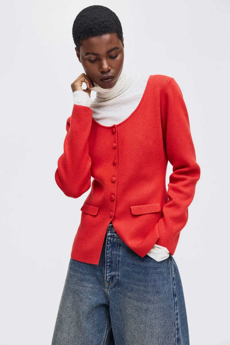 H&M Scoop-neck rib-knit cardigan