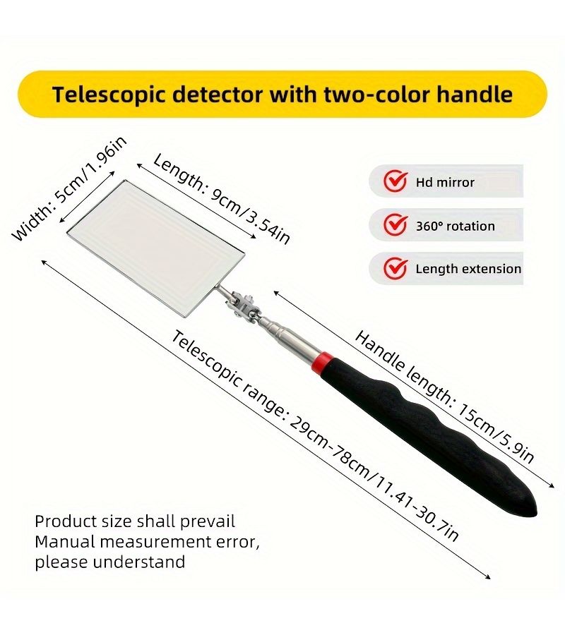 3 Pcs Retractable Round And Square Maintenance Inspection Mirror Tools - Image 3