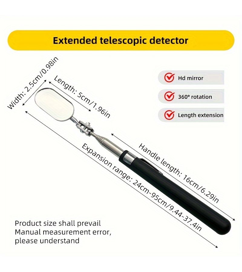 3 Pcs Retractable Round And Square Maintenance Inspection Mirror Tools - Image 5