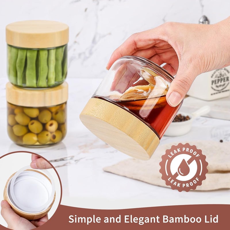 DRKIO 10 Oz Overnight Oats Containers with Bamboo Lids - 4 Pack Glass Storage Jars with Airtight Lids Wide Mouth Mason Food Jars Great for Meal Prep Salad Chia Pudding Snacks Yogurt Sugar Spice - Image 3