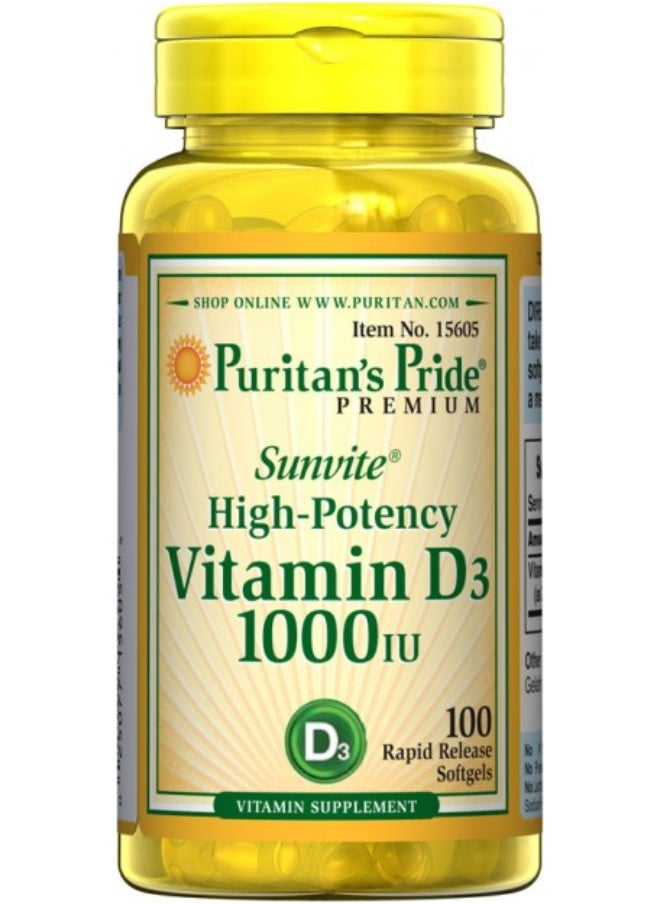 Puritan's Pride - Vitamin D3 1000 Iu 100 Softgels - Package Color May Vary - Image 1