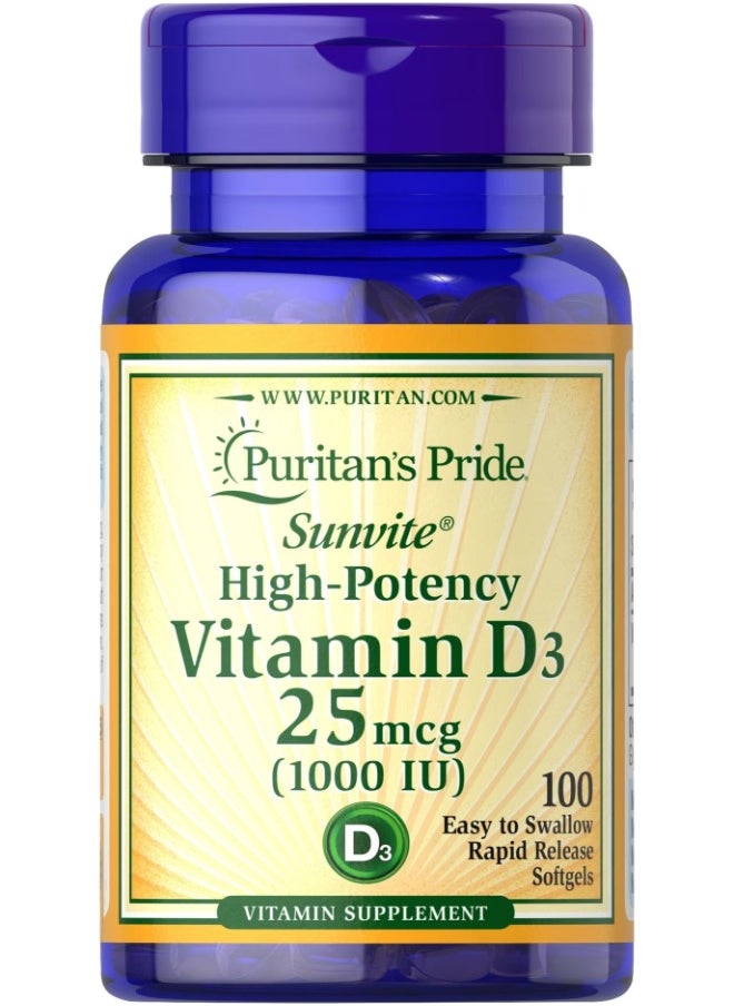 Puritan's Pride - Vitamin D3 1000 Iu 100 Softgels - Package Color May Vary - Image 1