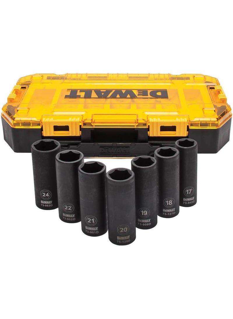 DEWALT DEWALT DWMT74737 Tough Box 7PC mm 12 Deep Drive Impact Socket Set  - Image 2