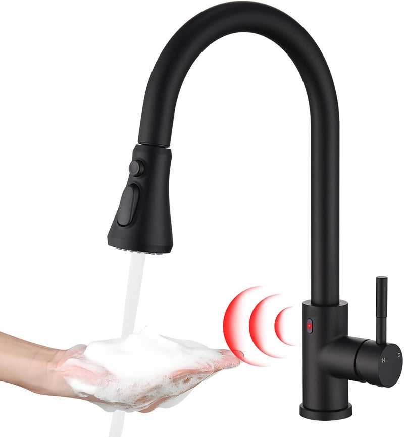 TUTEW Touchless Kitchen Faucet with Pull Down Sprayer, Matte Black Motion Sensor Kitchen Sink Faucet Single Hole, Spot Resist Stainless Steel Single Handle Commercial Modern Faucet - Image 1