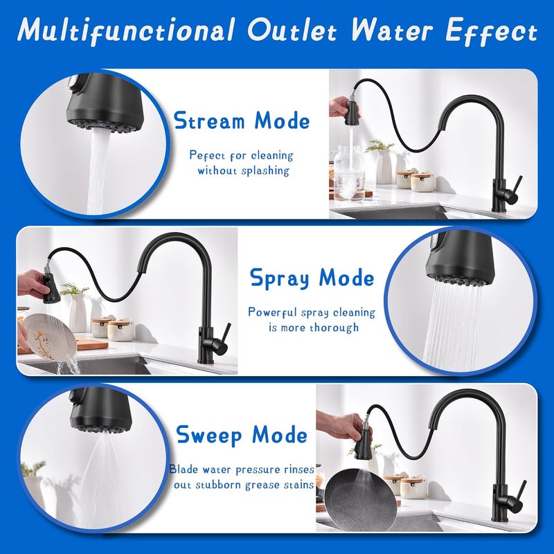 TUTEW Touchless Kitchen Faucet with Pull Down Sprayer, Matte Black Motion Sensor Kitchen Sink Faucet Single Hole, Spot Resist Stainless Steel Single Handle Commercial Modern Faucet - Image 3