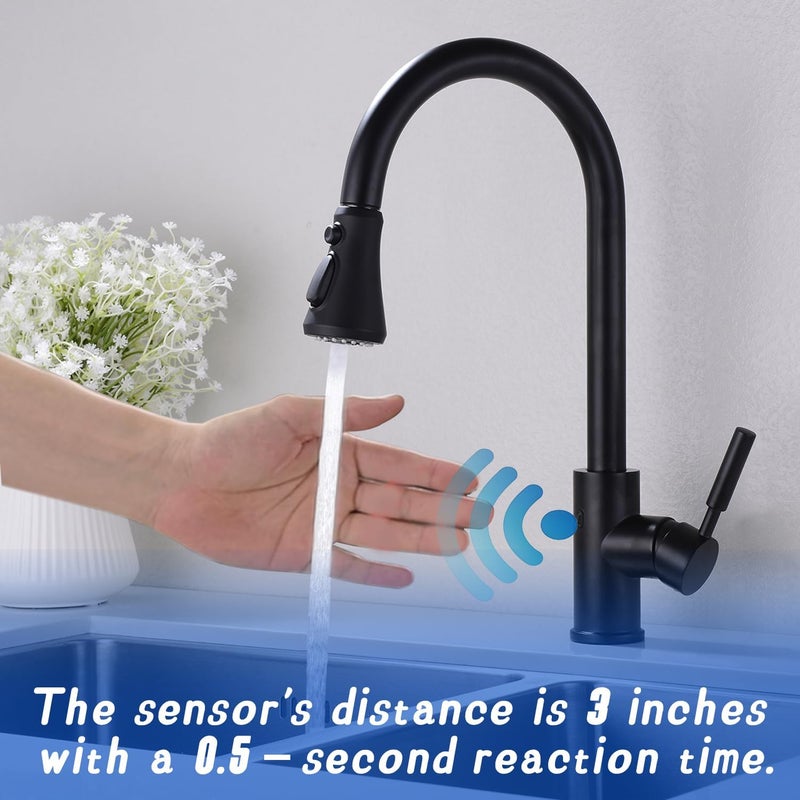 TUTEW Touchless Kitchen Faucet with Pull Down Sprayer, Matte Black Motion Sensor Kitchen Sink Faucet Single Hole, Spot Resist Stainless Steel Single Handle Commercial Modern Faucet - Image 4