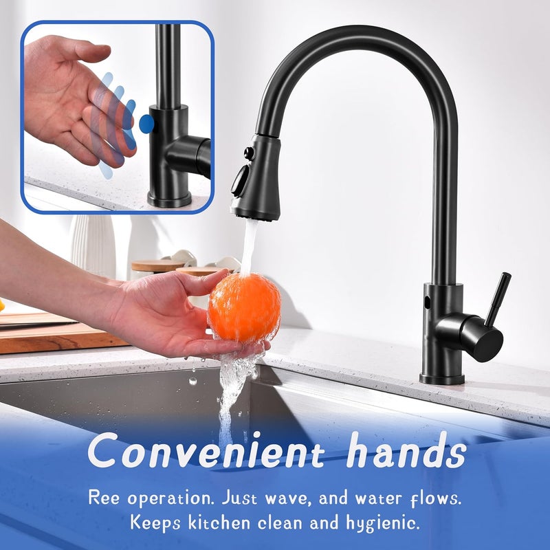 TUTEW Touchless Kitchen Faucet with Pull Down Sprayer, Matte Black Motion Sensor Kitchen Sink Faucet Single Hole, Spot Resist Stainless Steel Single Handle Commercial Modern Faucet - Image 2