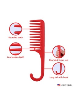 Allegro Combs Allegro Combs #1002 Wide Tooth Comb Shower Comb With Hook For Curly Hair Wet Or Dry Detangle Women’s Combs Made In The Usa 1 Pc. (Red)  - Image 3