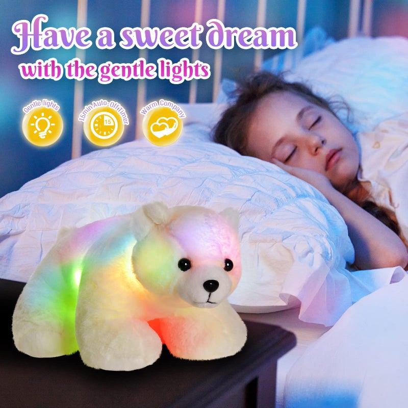 BSTAOFY Light up Polar Bear Stuffed Animal LED Night Light Soft Plush Toy Glow Gift for Kids on Christmas Birthday 11 White - Image 3