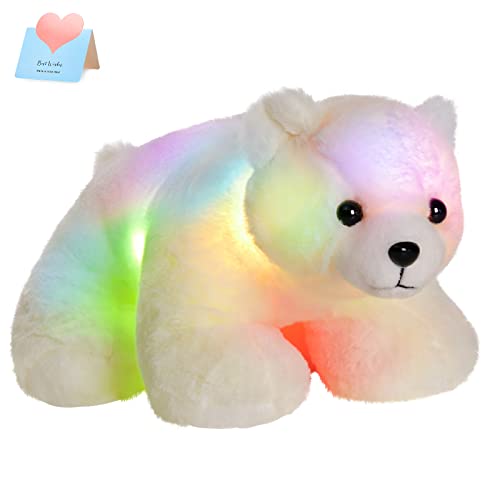 BSTAOFY Light up Polar Bear Stuffed Animal LED Night Light Soft Plush Toy Glow Gift for Kids on Christmas Birthday 11 White - Image 1