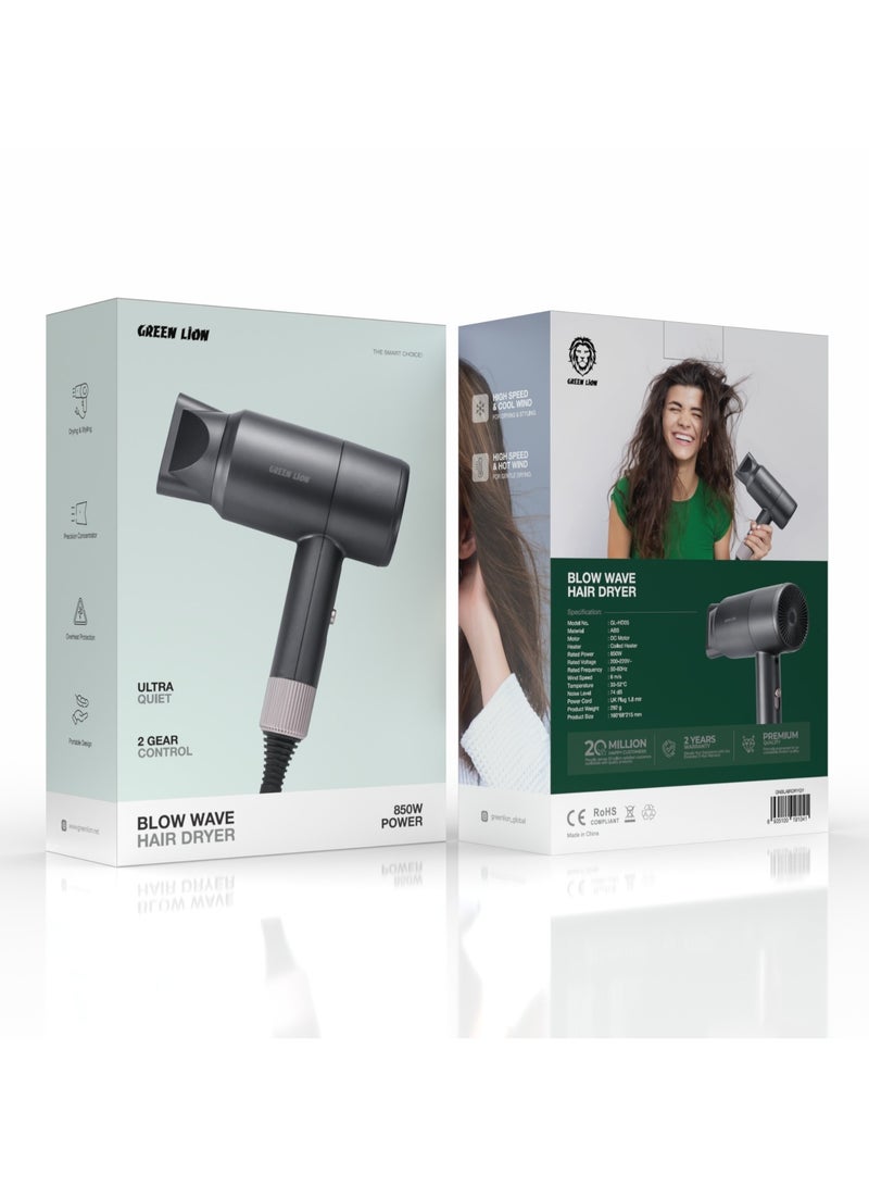 GREEN LION Blow Wave Hair Dryer 850W / Portable Design/ Drying and Styling/ Hot & Cool Wind / Overheat Protection / Ultra Quiet - Grey - Image 3