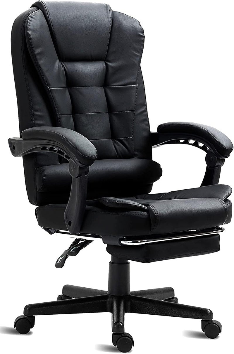 Office Chiar, Computer Gaming Desk Chair, Home Executive Office Chair Game Chair Wide Seat, Adjustable Height Swivel Desk Chair with Lumbar Support Footrest (Black) - Image 1