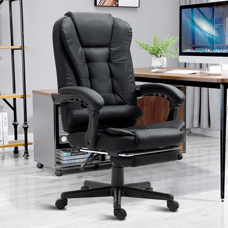 Office Chiar, Computer Gaming Desk Chair, Home Executive Office Chair Game Chair Wide Seat, Adjustable Height Swivel Desk Chair with Lumbar Support Footrest (Black) - Image 2