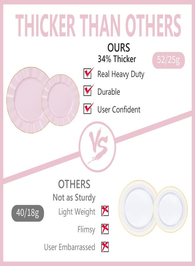 QualQuot 120PCS Pink Plastic Plates, Heavy Duty Disposable Party Plates with Gold Rim, Fancy 60 Dinner & 60 Dessert Plates for Parties and Wedding - Image 4