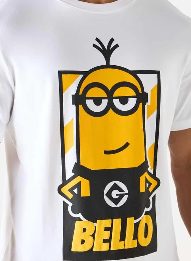 SP Characters Minions Print Crew Neck T-shirt with Short Sleeves