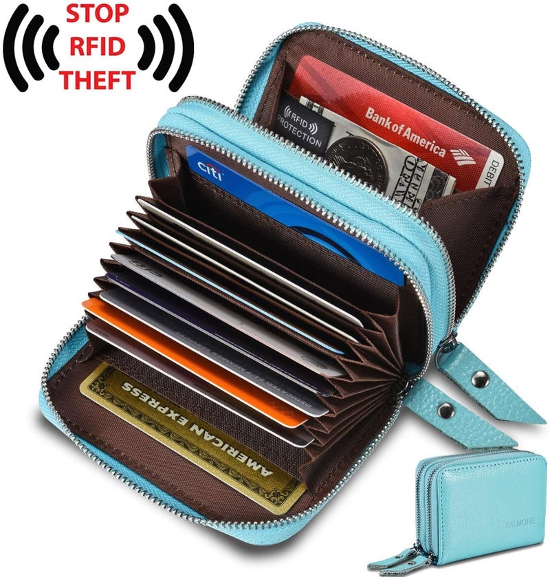 KALMORE Women's Genuine Leather RFID Secure Spacious Cute Zipper Card Wallet Small Purse - Image 3