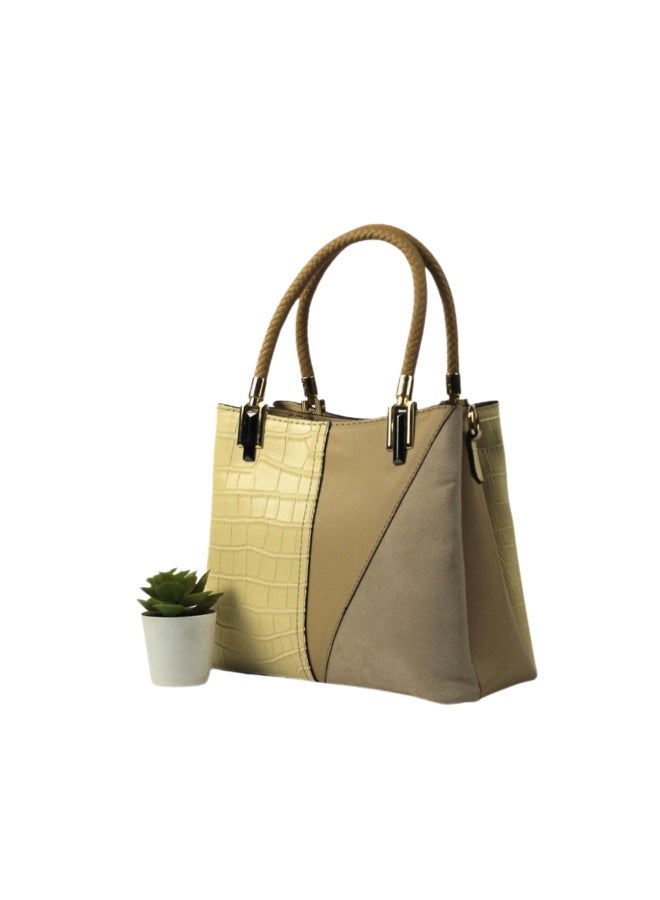 Medium-sized crocodile-pattern handbag -beige