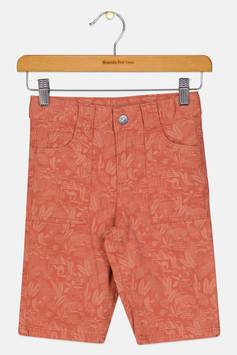 Sergent Major Kids Boy Graphic Print Bermuda Shorts, Rust  - Image 1