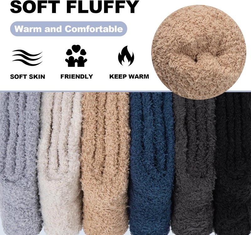 YSense 6 Pairs Mens Fuzzy Fluffy Slipper Socks, Winter Warm Thick Soft Cabin Stocking Comfy Sleep Plush Fleece House Socks - Image 3