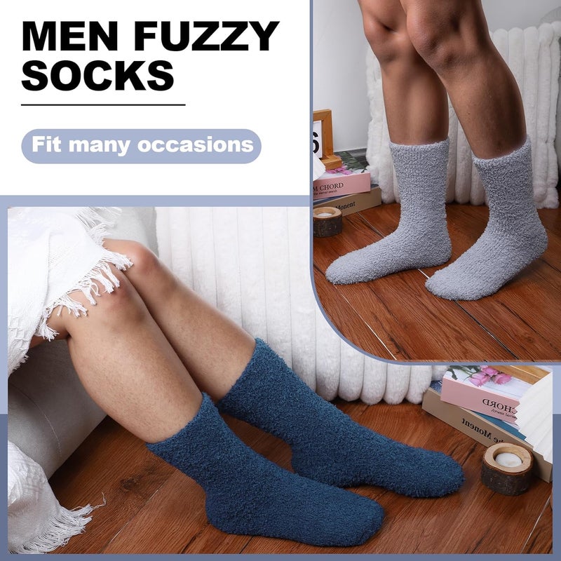 YSense 6 Pairs Mens Fuzzy Fluffy Slipper Socks, Winter Warm Thick Soft Cabin Stocking Comfy Sleep Plush Fleece House Socks - Image 5