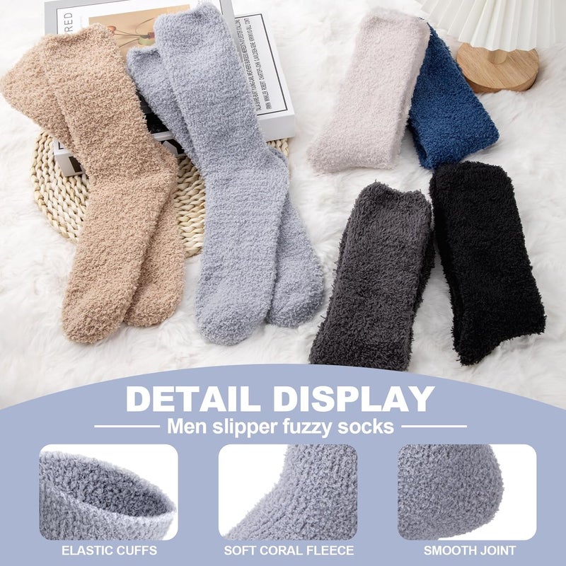 YSense 6 Pairs Mens Fuzzy Fluffy Slipper Socks, Winter Warm Thick Soft Cabin Stocking Comfy Sleep Plush Fleece House Socks - Image 4