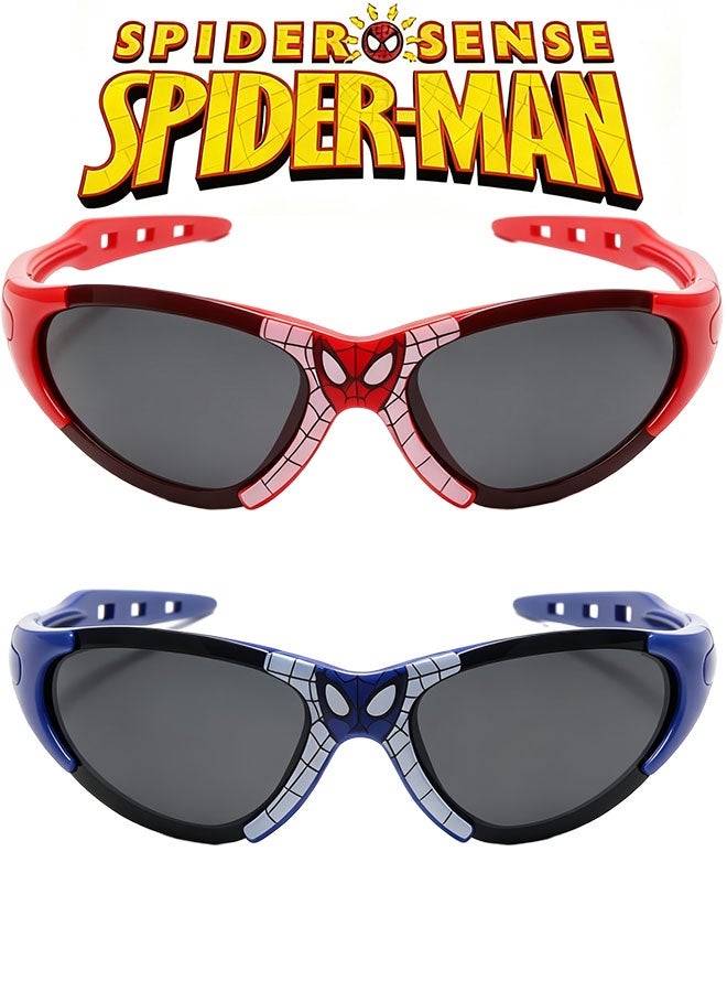 SPIDERMAN 2-piece upgraded children's UV protection sunglasses Spider Boy sunglasses superhero cartoon glasses boys and girls sunglasses (red and blue) - Image 1