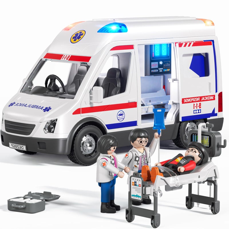 Doloowee Ambulance Toy Truck for Kids 38 Large Toy Cars with Lights Sounds Emergency Vehicle Toddler Toys Rescue Role Playset Play Learn Toddler Toys Ages 3 4 5 6 7 8 9 10 11 12 - Image 2