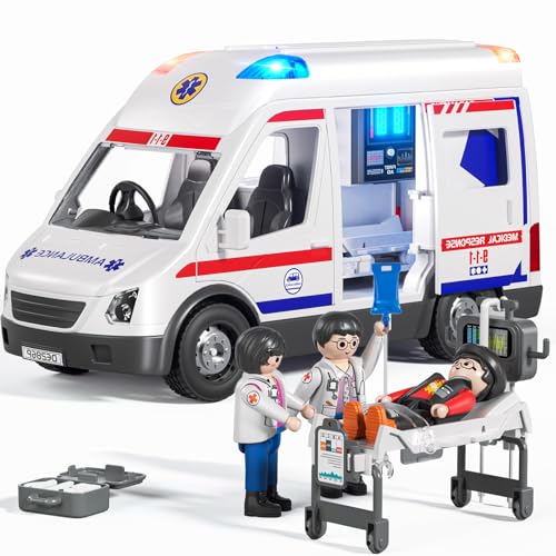 Doloowee Ambulance Toy Truck for Kids 38 Large Toy Cars with Lights Sounds Emergency Vehicle Toddler Toys Rescue Role Playset Play Learn Toddler Toys Ages 3 4 5 6 7 8 9 10 11 12 - Image 1