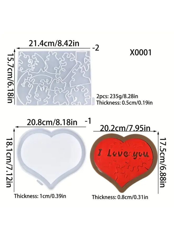 Heart Puzzle Silicone Molds Set Of 2 DIY Resin Casting Valentine Gift For Adults Kids - Image 1