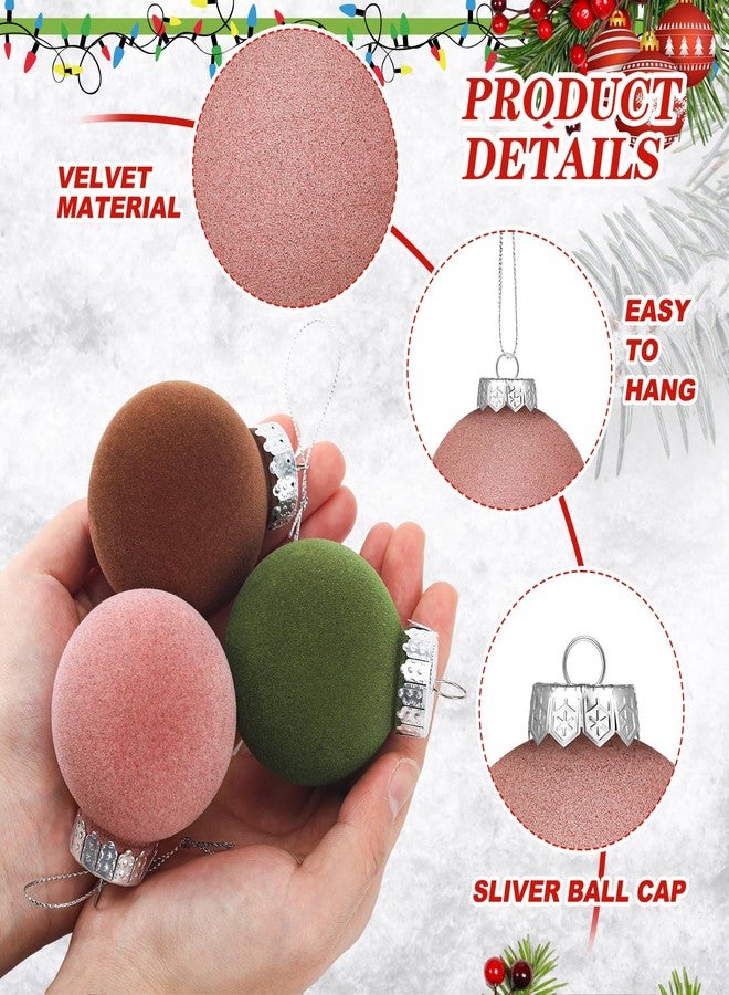 PullCrease 24 Pcs Velvet Christmas Ornaments 2.36 Inch Neutral Shatterproof Plastic Velvet Balls Flocked Ornaments for Christmas Tree Hanging Decorations (Multicolored) - Image 4