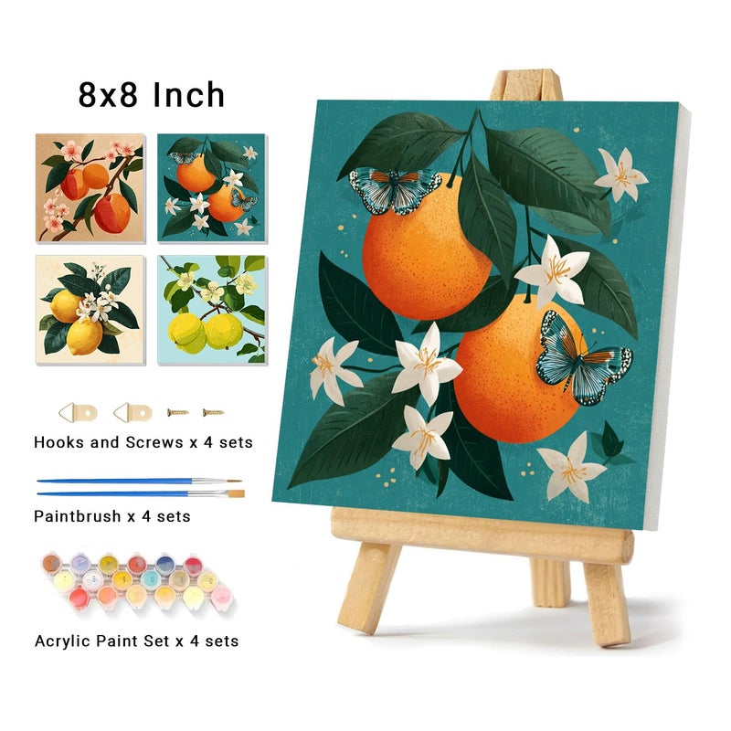 Banket 4 Pack Framed Paint By Numbers Kit for Adults Beginner Fruit Adult Paint By Number Kits on Canvas Green Plant Painting By Numbers for Adults with Frame Diy Painting Kits for Home Wall Art 8x8 Inch - Image 2