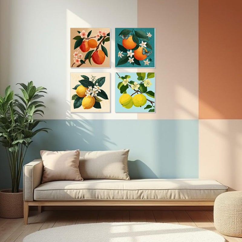 Banket 4 Pack Framed Paint By Numbers Kit for Adults Beginner Fruit Adult Paint By Number Kits on Canvas Green Plant Painting By Numbers for Adults with Frame Diy Painting Kits for Home Wall Art 8x8 Inch - Image 4