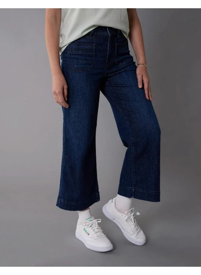 امريكان ايجل AE Stretch Ripped Super High-Waisted Baggy Wide-Leg Crop Jean