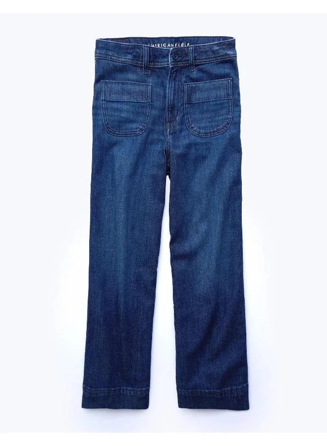 American Eagle AE Stretch Ripped Super High-Waisted Baggy Wide-Leg Crop Jean