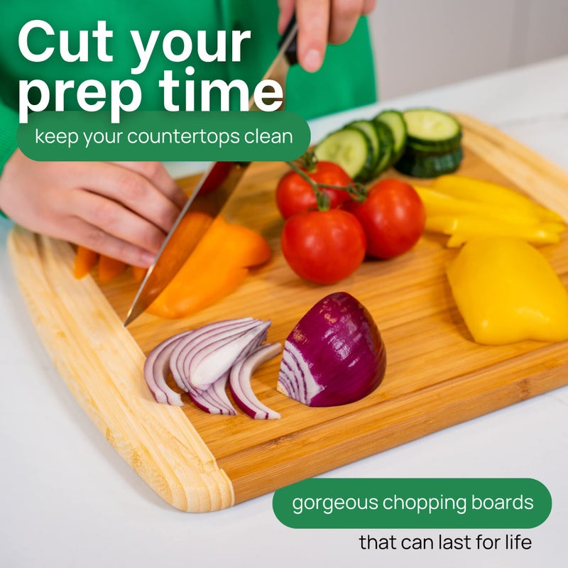 GREENER CHEF 15 Inch Medium Cutting Board with Lifetime Replacements, Bamboo Cutting Boards for Kitchen, Butcher Block, Medium Wooden Chopping Board for Meat, Veggies, Non Toxic Charcuterie Board - Image 5