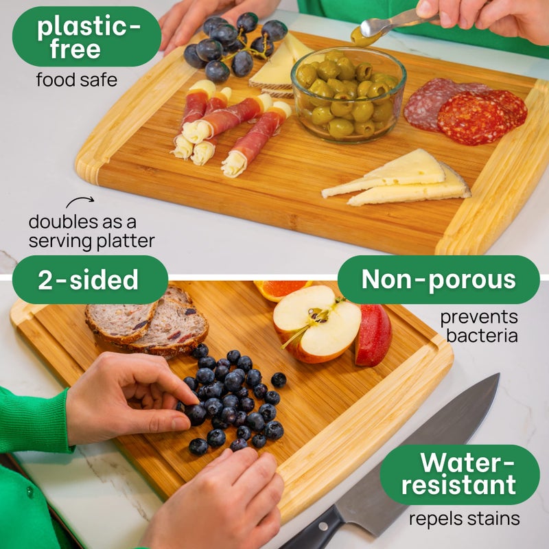 GREENER CHEF 15 Inch Medium Cutting Board with Lifetime Replacements, Bamboo Cutting Boards for Kitchen, Butcher Block, Medium Wooden Chopping Board for Meat, Veggies, Non Toxic Charcuterie Board - Image 4